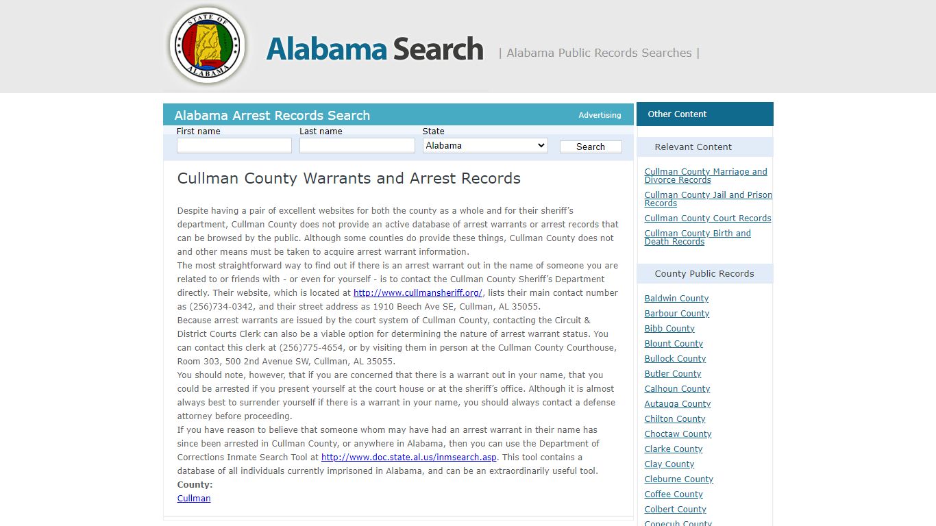 Cullman County Warrants and Arrest Records | Alabama - AL ...